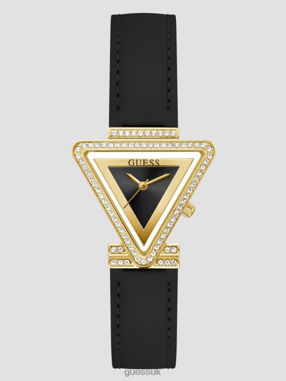 GUESS Women Leather Analog Watch Gold-Tone and Black Accessory V28V63599
