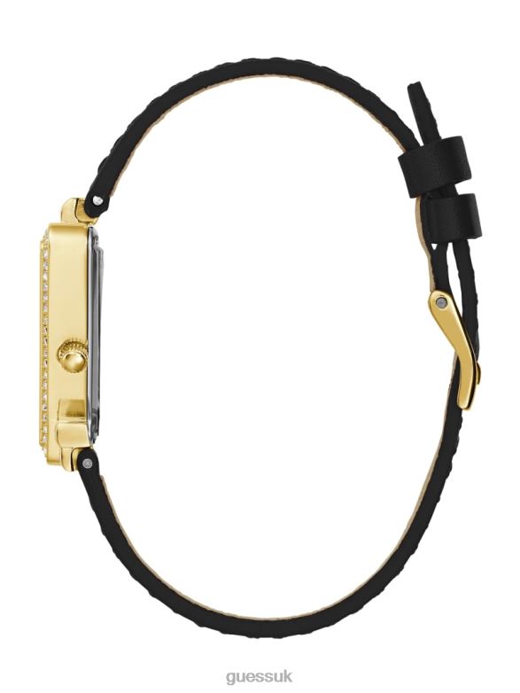 GUESS Women Leather Analog Watch Gold-Tone and Black Accessory V28V63599