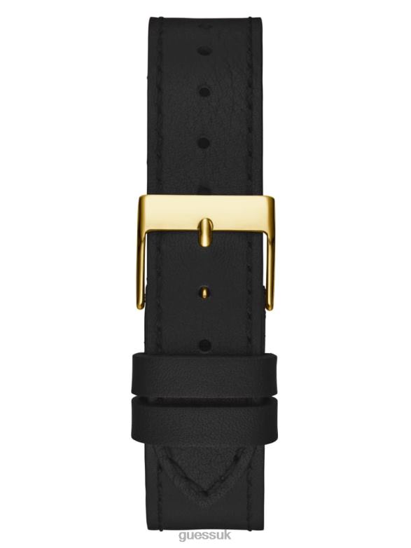 GUESS Women Leather Analog Watch Gold-Tone and Black Accessory V28V63599