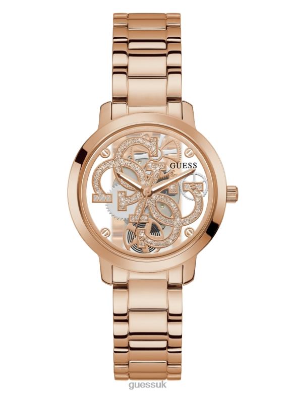GUESS Women Quattro G Clear Analog Watch Rose Gold Accessory V28V63590