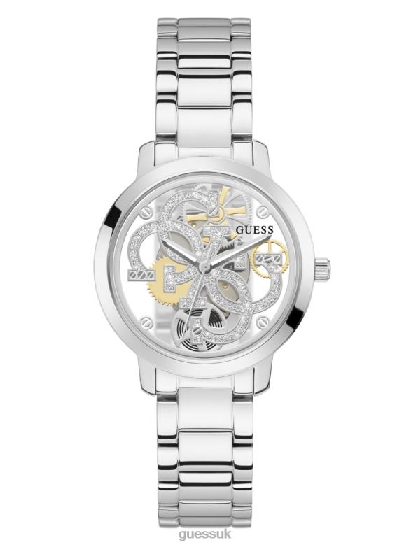 GUESS Women Quattro G Clear Analog Watch Silver Accessory V28V63545