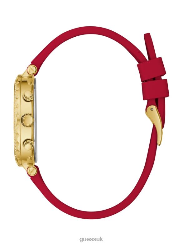 GUESS Women Red Silicone Multifunction Watch Gold Accessory V28V63648