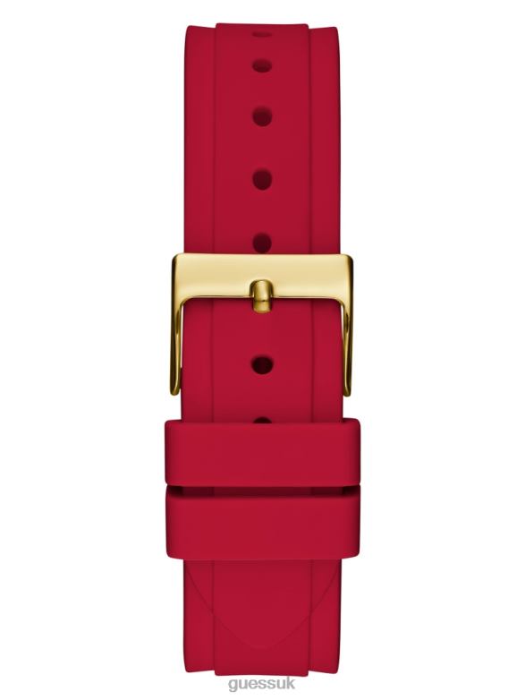GUESS Women Red Silicone Multifunction Watch Gold Accessory V28V63648