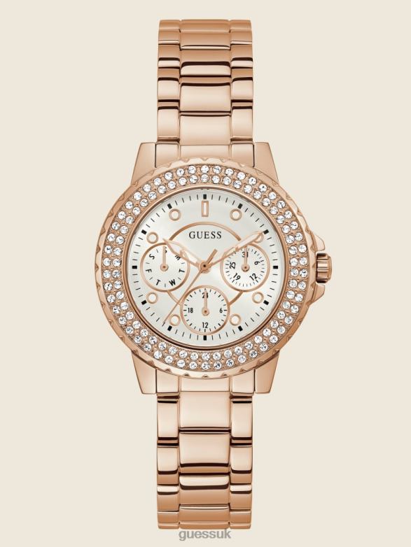 GUESS Women Rhinestone Multifunction Watch Rose Gold Accessory V28V63566