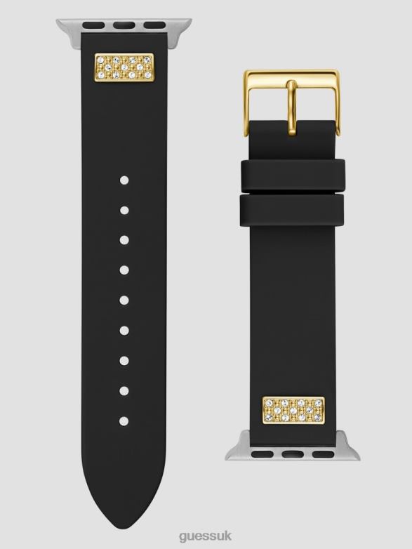 GUESS Women Rhinestone Silicone 38-40 mm Band for Apple Watch Black Snakeskin Accessory V28V63580
