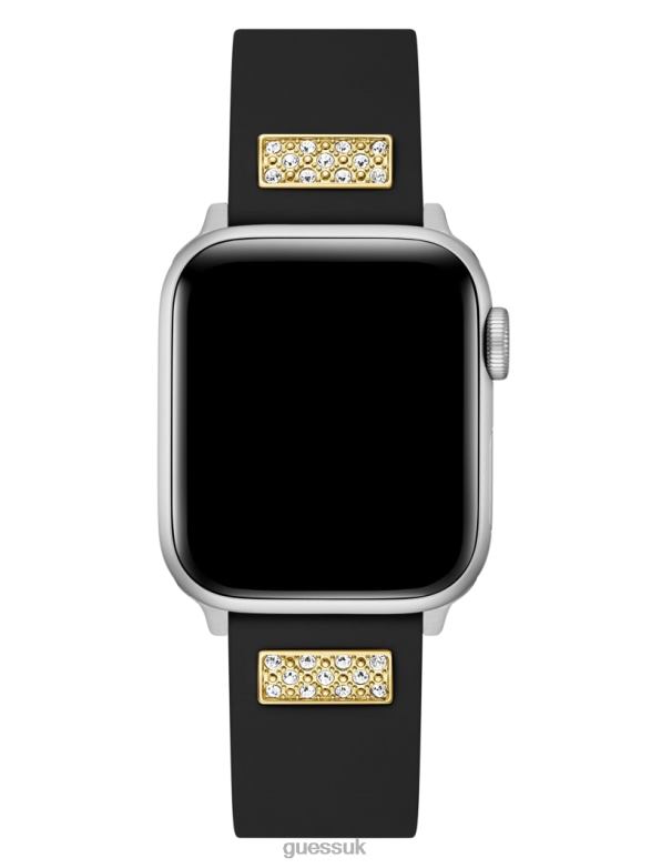 GUESS Women Rhinestone Silicone 38-40 mm Band for Apple Watch Black Snakeskin Accessory V28V63580
