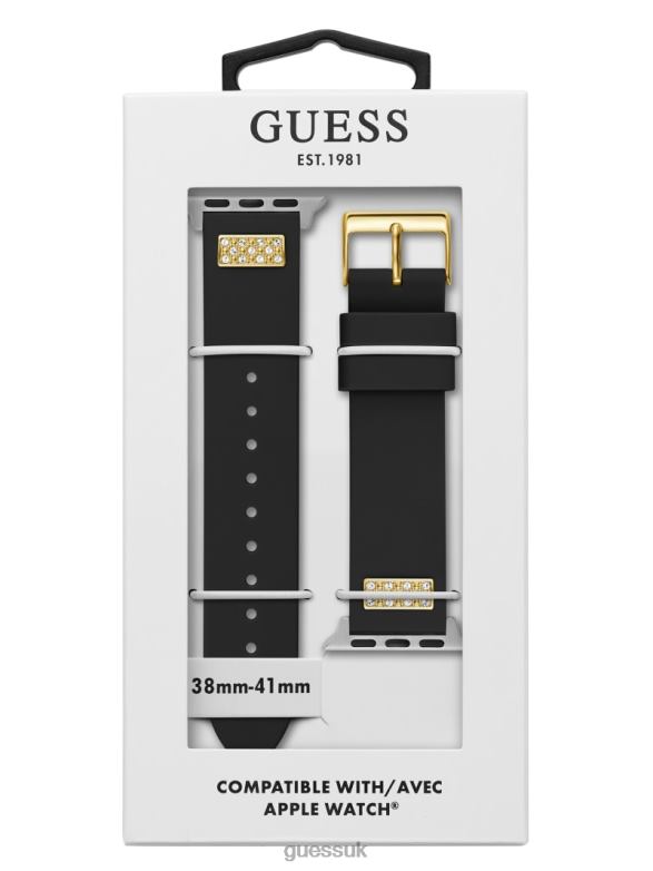 GUESS Women Rhinestone Silicone 38-40 mm Band for Apple Watch Black Snakeskin Accessory V28V63580