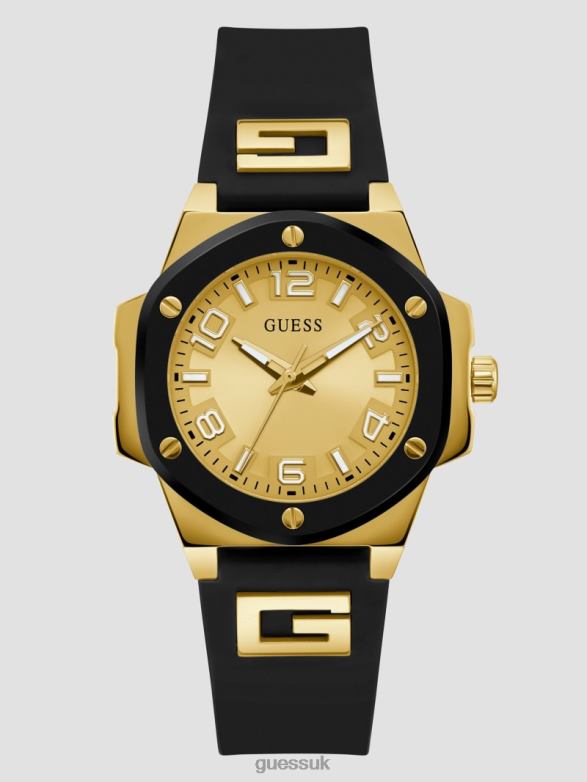 GUESS Women Silicone Analog Watch Gold-Tone and Black Accessory V28V63561