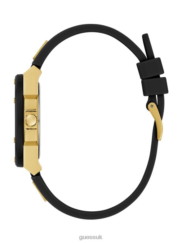 GUESS Women Silicone Analog Watch Gold-Tone and Black Accessory V28V63561