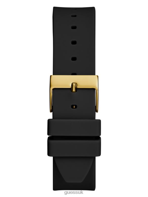 GUESS Women Silicone Analog Watch Gold-Tone and Black Accessory V28V63561