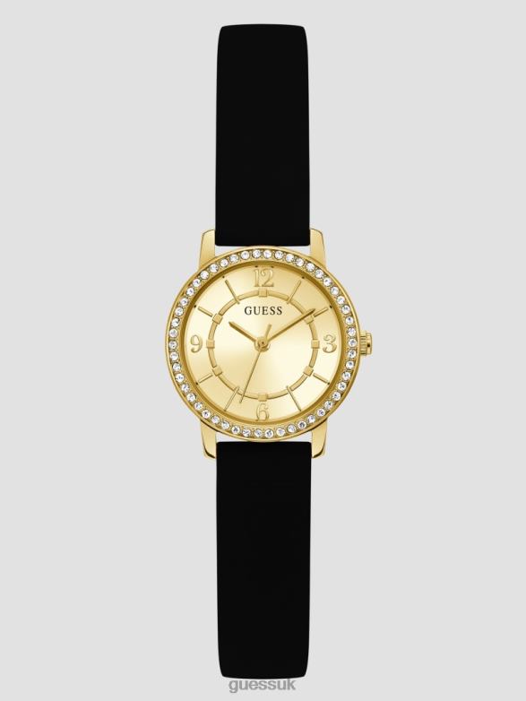 GUESS Women Silicone Analog Watch Gold-Tone and Black Accessory V28V63609