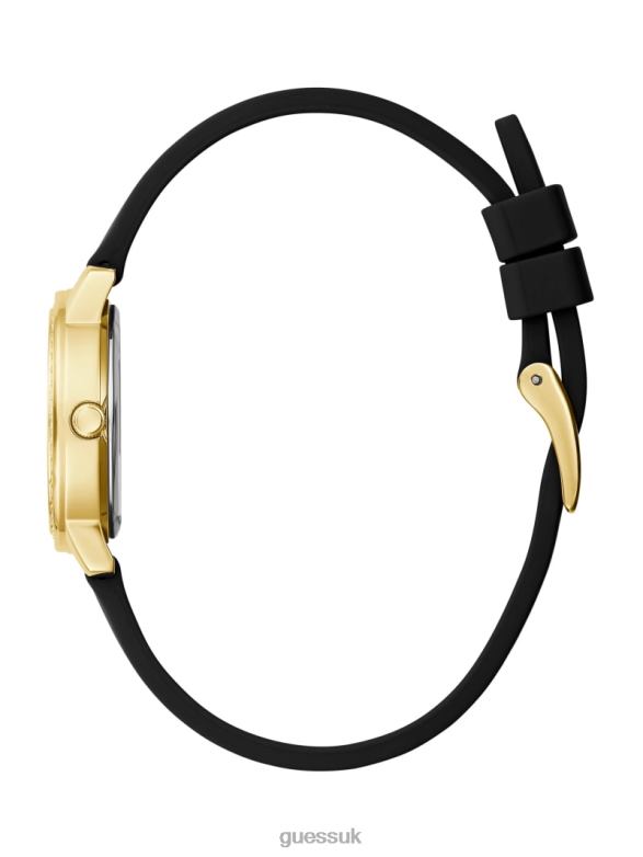 GUESS Women Silicone Analog Watch Gold-Tone and Black Accessory V28V63609
