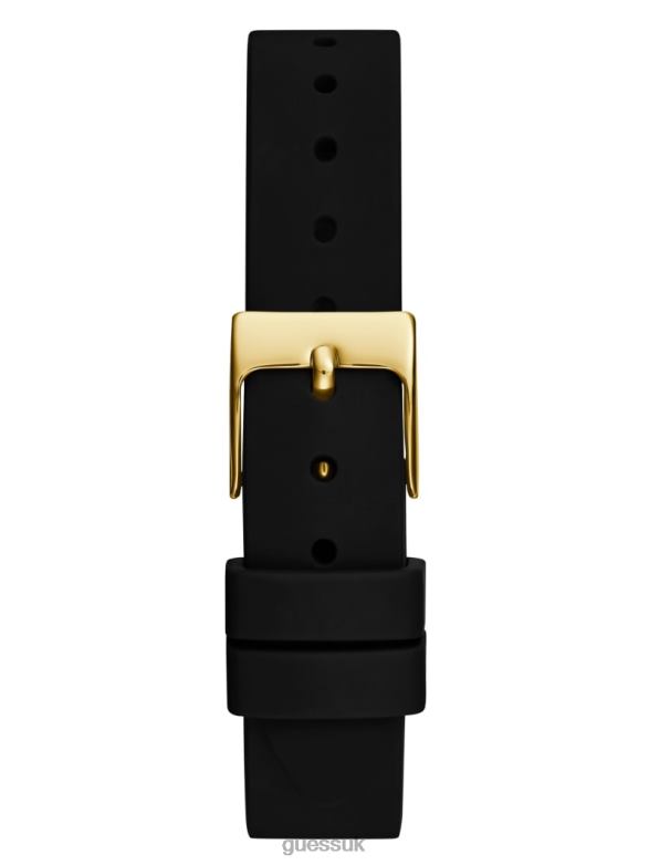 GUESS Women Silicone Analog Watch Gold-Tone and Black Accessory V28V63609