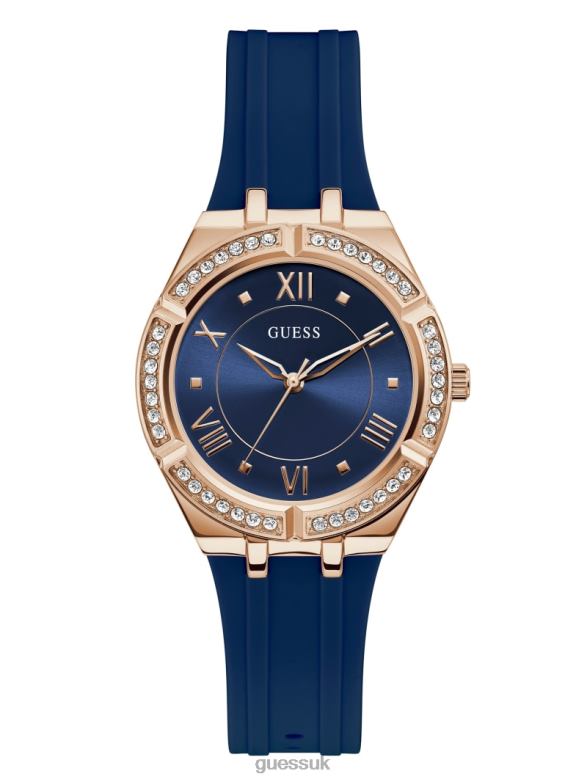 GUESS Women Silicone Analog Watch Rose Gold & Blue Accessory V28V63557