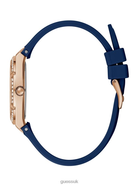 GUESS Women Silicone Analog Watch Rose Gold & Blue Accessory V28V63557