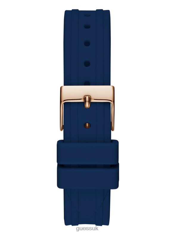 GUESS Women Silicone Analog Watch Rose Gold & Blue Accessory V28V63557