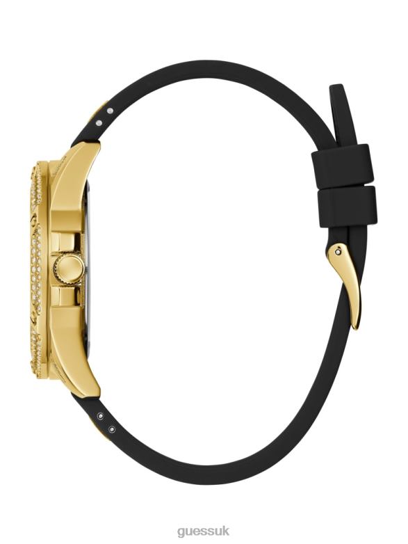 GUESS Women Silicone Multifunction Watch Gold-Tone and Black Accessory V28V63641