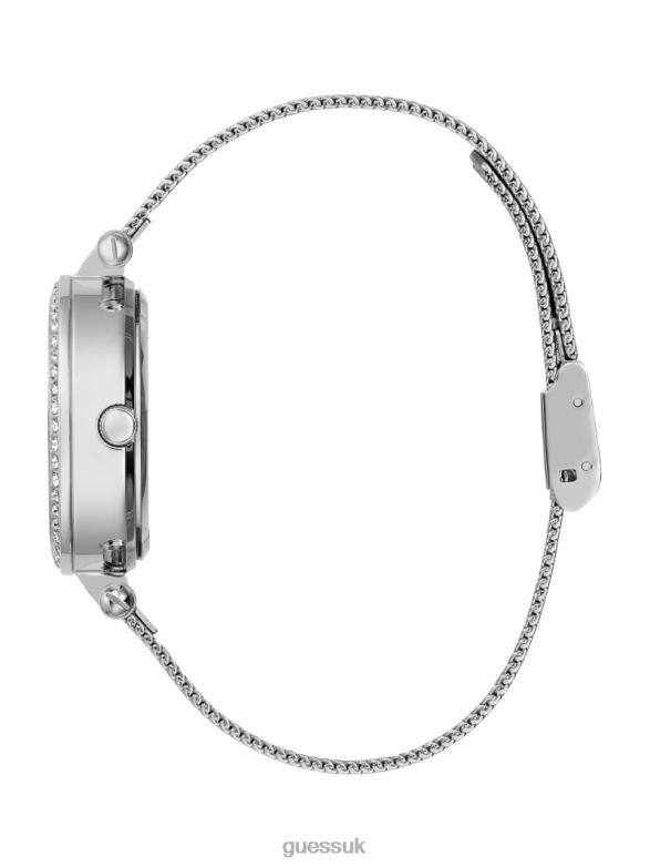 GUESS Women Sparkling Mesh Analog Watch Silver & Pink Accessory V28V63596