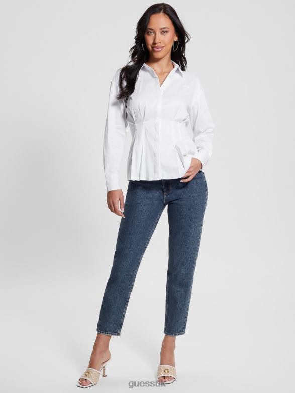 GUESS Women Agata Corset Long-Sleeve Shirt Pure White Apparel V28V61000