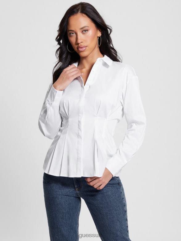 GUESS Women Agata Corset Long-Sleeve Shirt Pure White Apparel V28V61000