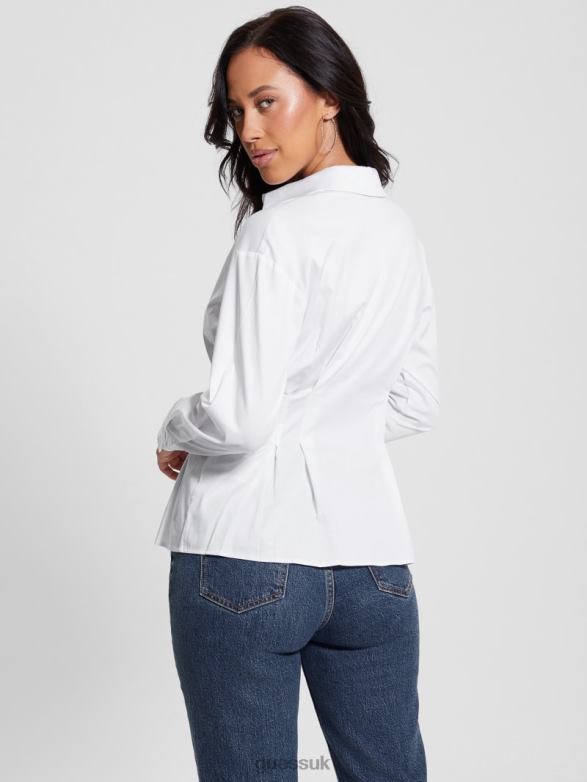 GUESS Women Agata Corset Long-Sleeve Shirt Pure White Apparel V28V61000