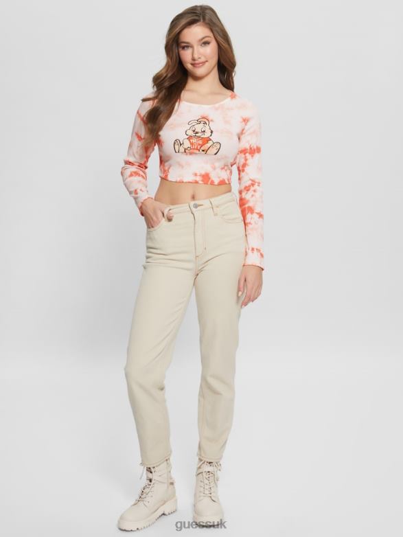 GUESS Women Bunny Graphic Tie-Dye Top Hello Peach Multi Apparel V28V61040