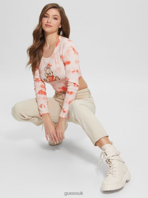 GUESS Women Bunny Graphic Tie-Dye Top Hello Peach Multi Apparel V28V61040