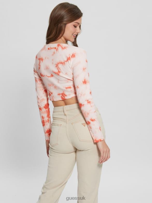 GUESS Women Bunny Graphic Tie-Dye Top Hello Peach Multi Apparel V28V61040