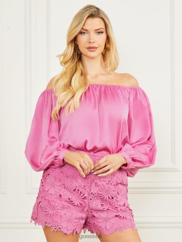 GUESS Women Candice Off-the-Shoulder Top Rocker Rouge Apparel V28V61044