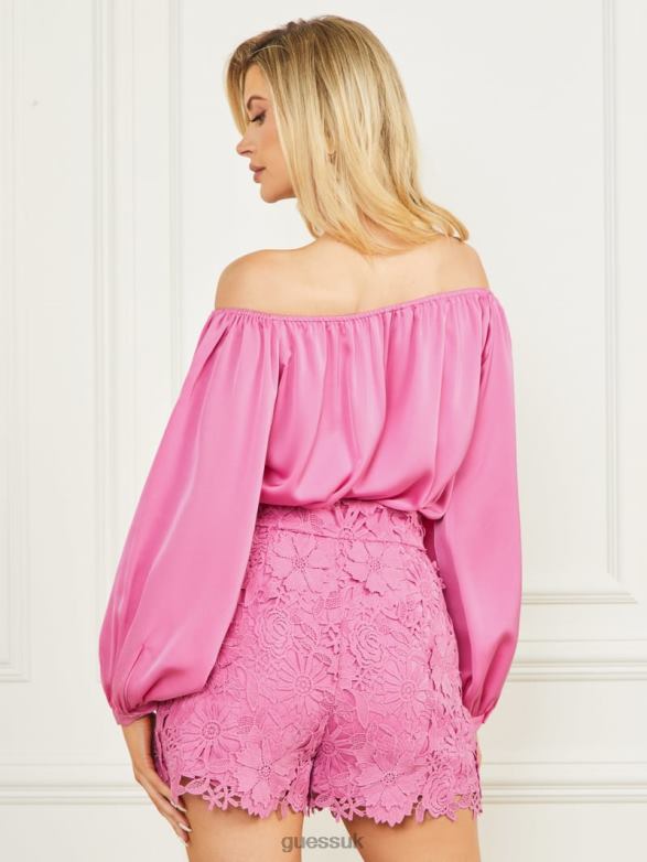 GUESS Women Candice Off-the-Shoulder Top Rocker Rouge Apparel V28V61044