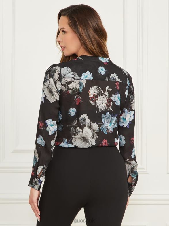 GUESS Women Cynthia Printed Silk Blouse Savage Beauty Print Apparel V28V61126