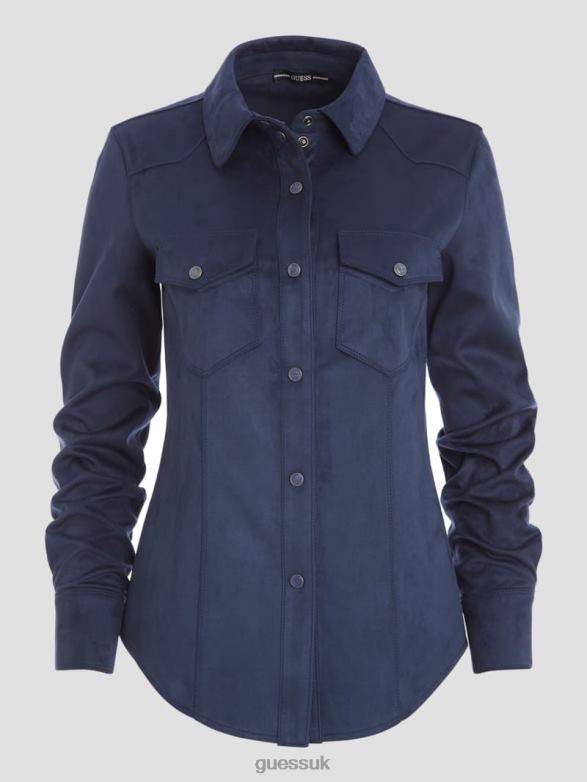 GUESS Women Daisy Faux-Suede Western Shirt Blackened Blue Apparel V28V61195