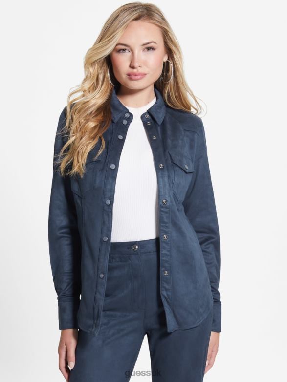 GUESS Women Daisy Faux-Suede Western Shirt Blackened Blue Apparel V28V61195