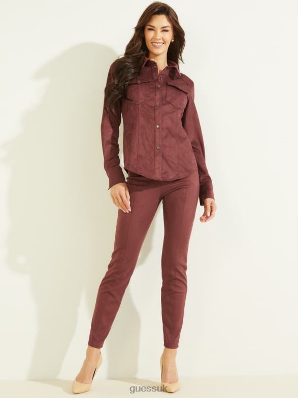 GUESS Women Daisy Faux-Suede Western Shirt Mystic Wine Apparel V28V61464