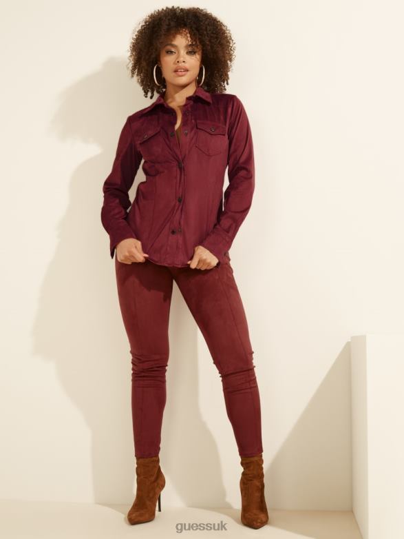 GUESS Women Daisy Faux-Suede Western Shirt Ruby Merlot Apparel V28V61698