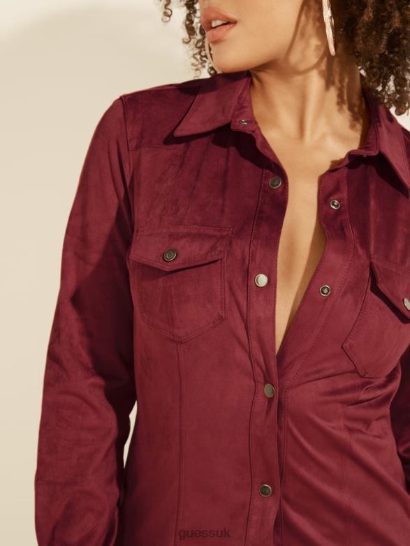 GUESS Women Daisy Faux-Suede Western Shirt Ruby Merlot Apparel V28V61698