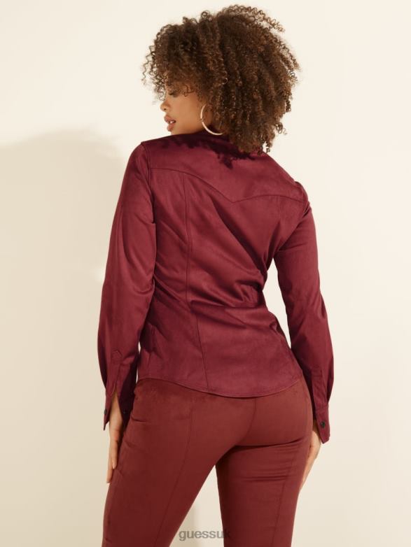 GUESS Women Daisy Faux-Suede Western Shirt Ruby Merlot Apparel V28V61698