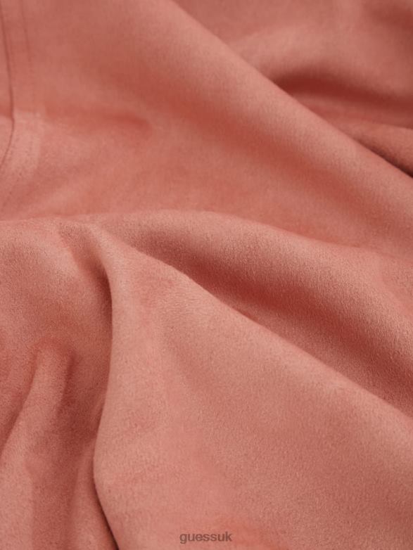 GUESS Women Daisy Faux-Suede Western Shirt Satin Rose Apparel V28V61425
