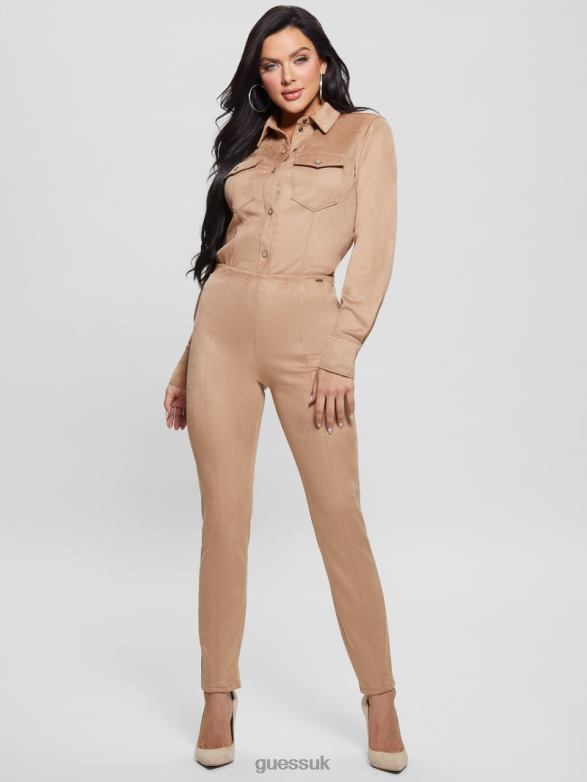GUESS Women Daisy Faux-Suede Western Shirt Wet Sand Apparel V28V61109