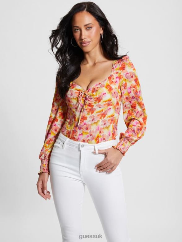 GUESS Women Eco Adelaide Blouse Acquarelle Bloom Apparel V28V61025