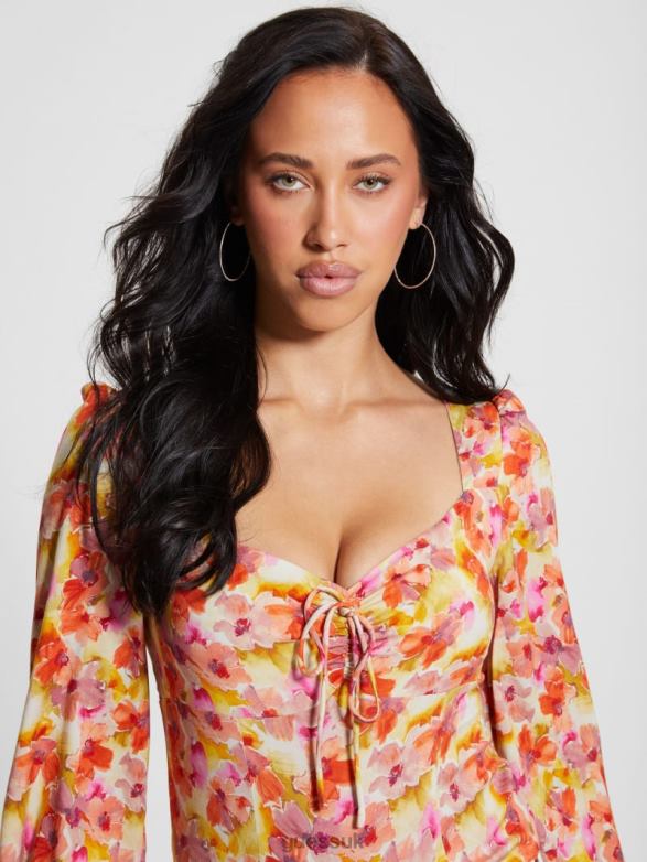 GUESS Women Eco Adelaide Blouse Acquarelle Bloom Apparel V28V61025