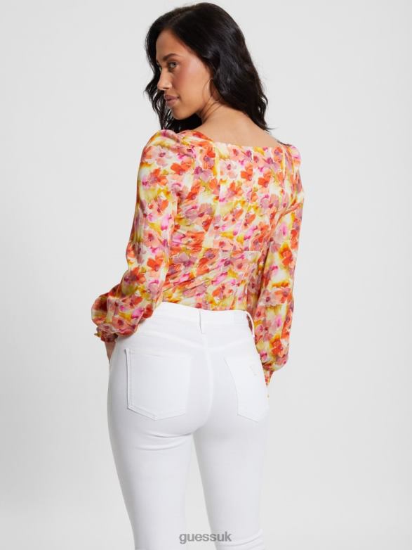GUESS Women Eco Adelaide Blouse Acquarelle Bloom Apparel V28V61025
