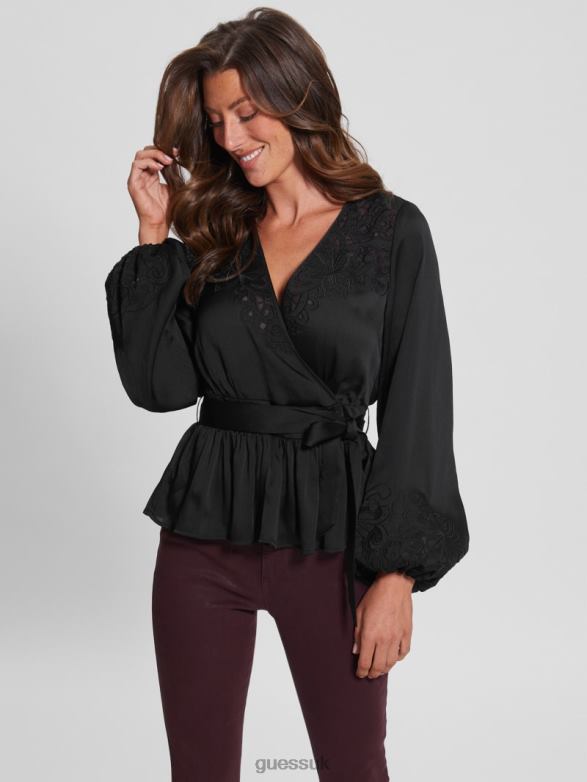 GUESS Women Eco Adora Wrap Top Black Apparel V28V61623