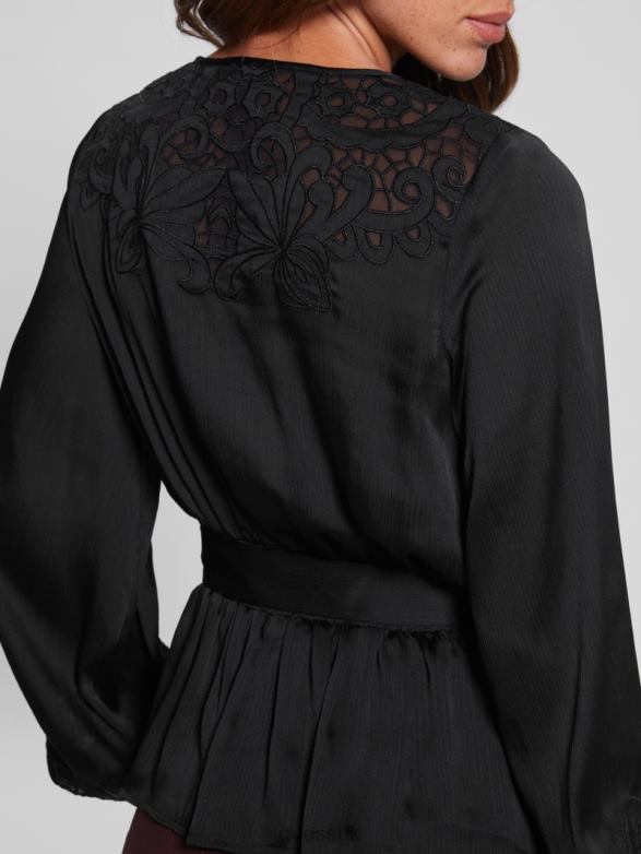 GUESS Women Eco Adora Wrap Top Black Apparel V28V61623