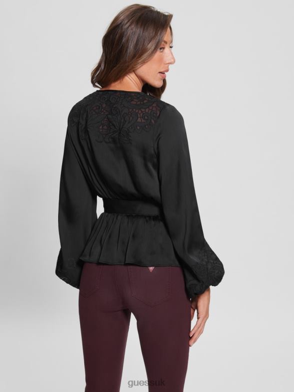 GUESS Women Eco Adora Wrap Top Black Apparel V28V61623