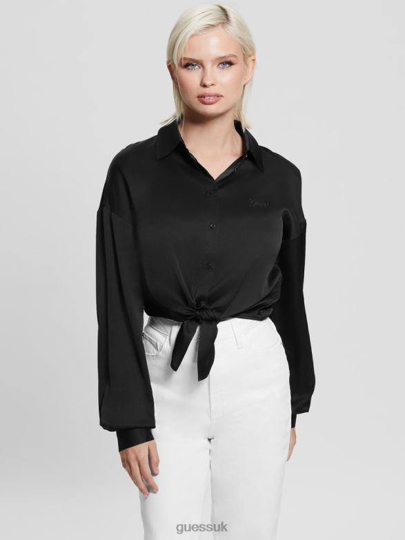 GUESS Women Eco Bow Jun Shirt Black Apparel V28V61007