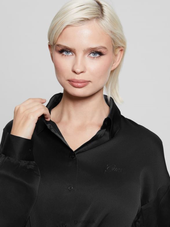 GUESS Women Eco Bow Jun Shirt Black Apparel V28V61007