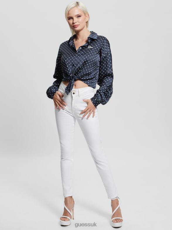 GUESS Women Eco Bow Jun Shirt Blackened Blue Pois Apparel V28V61181
