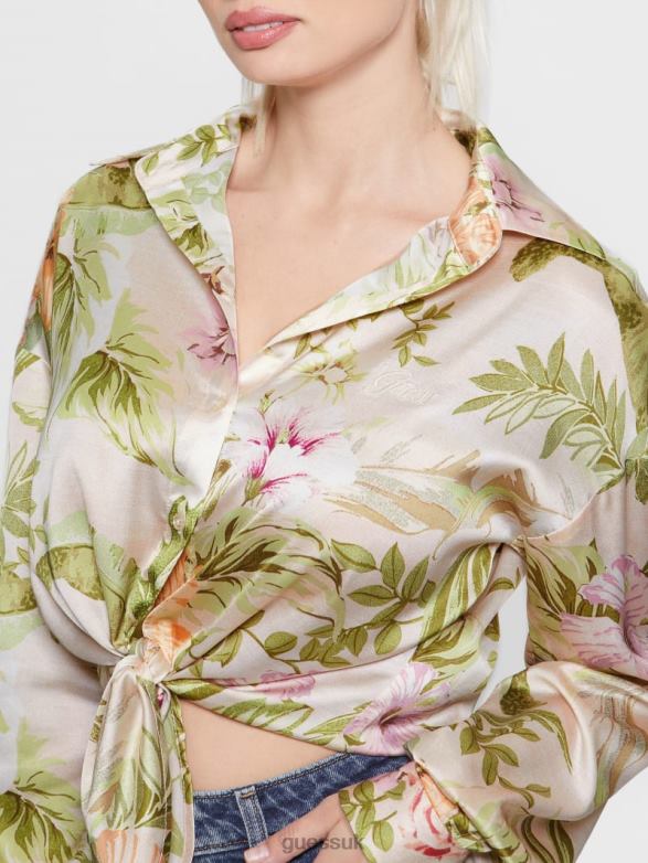GUESS Women Eco Bow Jun Shirt Heirloom Hibiscus Apparel V28V61197