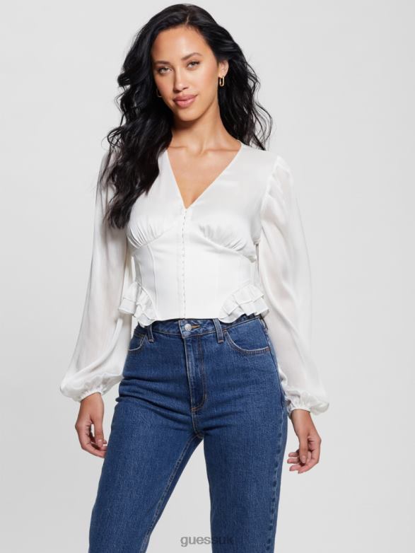 GUESS Women Eco Hamiri Corset Top Dove White Apparel V28V61160
